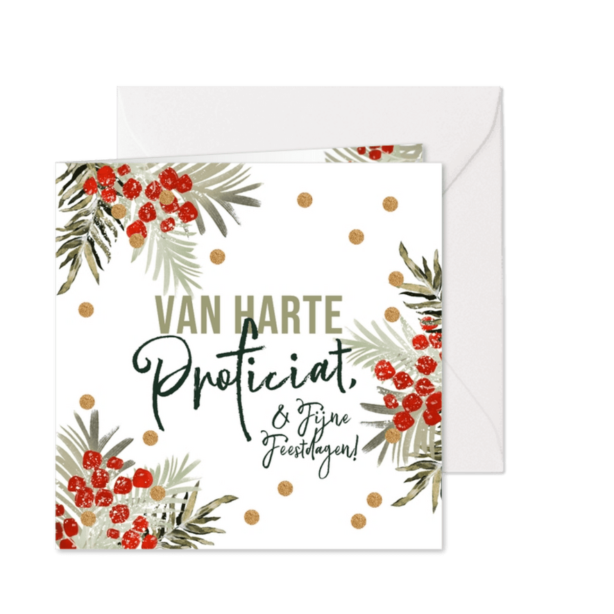 Stijlvolle verjaardagskaart kerst botanisch confetti goud - Kaartimpressie