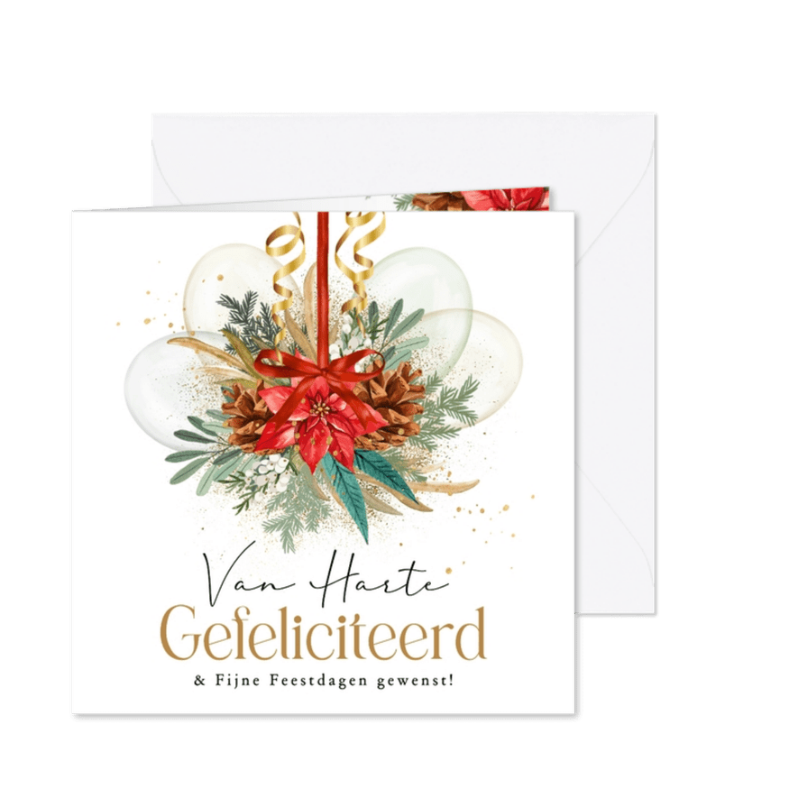 Stijlvolle verjaardagskaart kerst botanische bladeren goud - Kaartimpressie