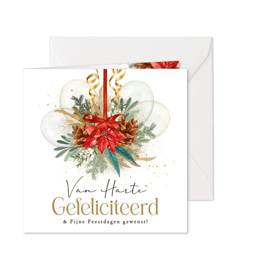 Stijlvolle verjaardagskaart kerst botanische bladeren goud - Kaartimpressie