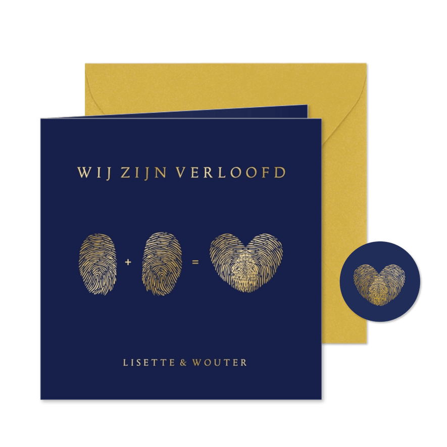 Stijlvolle verlovingskaart met vingerafdrukken in hartvorm - Kaartimpressie