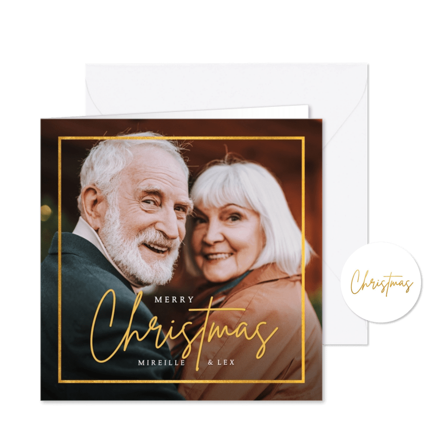 Stijlvolle vierkante minimalistische kerstkaart met foto - Kaartimpressie