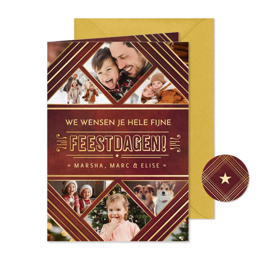 Stijlvolle vintage art-deco kerstkaart met eigen foto's - Kaartimpressie