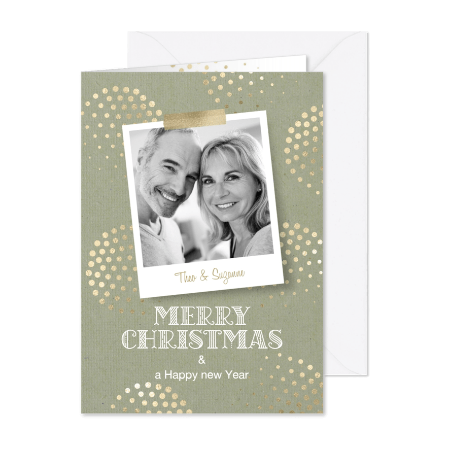 Stijlvolle vintage kerstkaart goud groen foto - Kaartimpressie