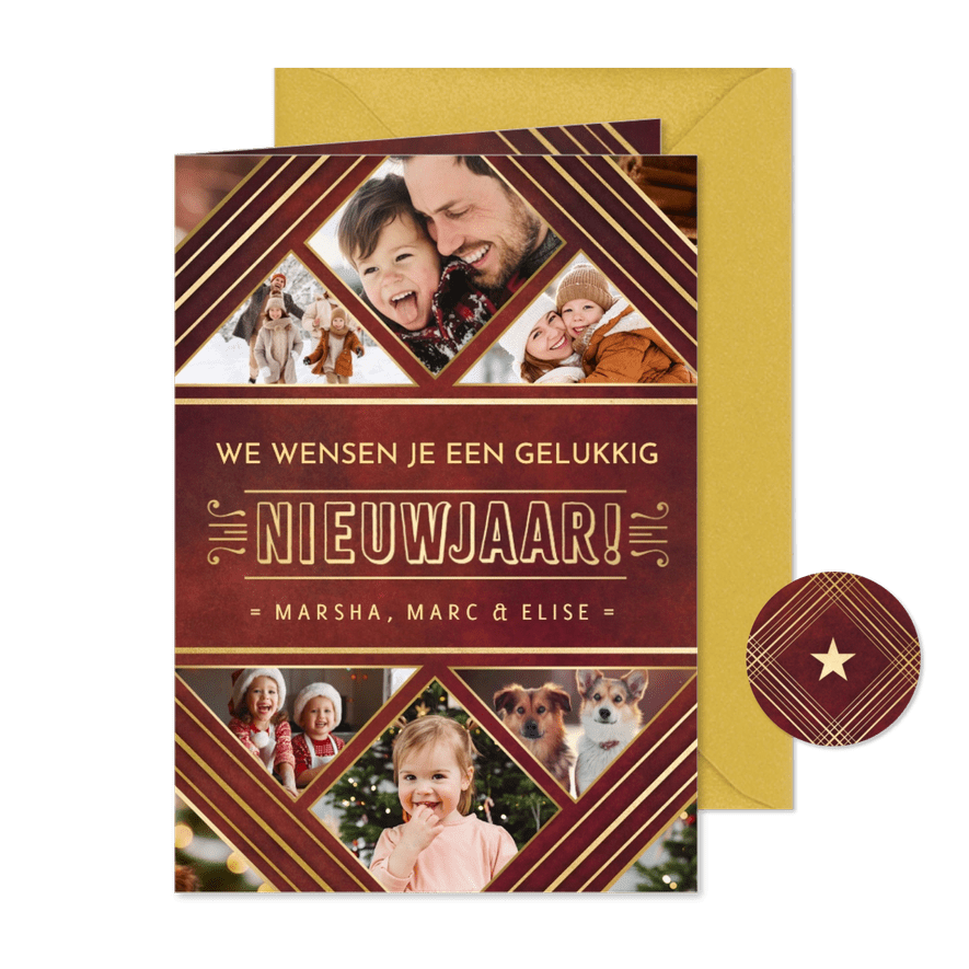 Stijlvolle vintage nieuwjaarskaart art-deco met eigen foto's - Kaartimpressie