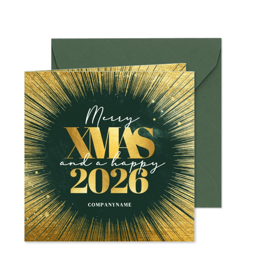 Stijlvolle zakelijke Engelstalige kerstkaart met gouden zon - Kaartimpressie