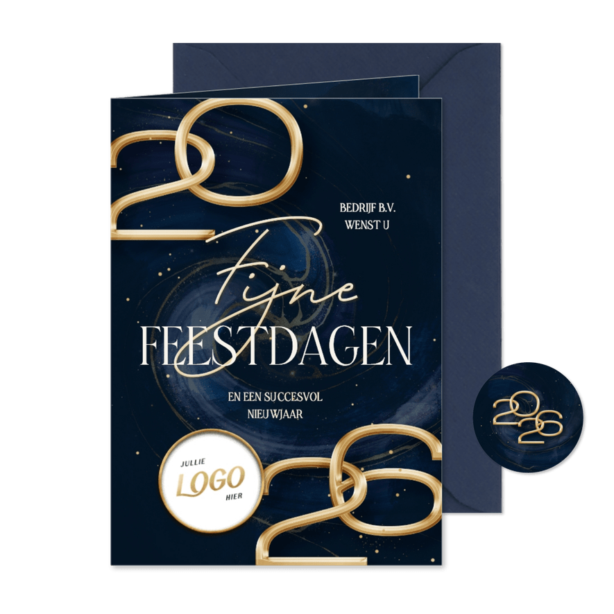 Stijlvolle zakelijke kaart met marmer swirl en groot jaartal - Kaartimpressie