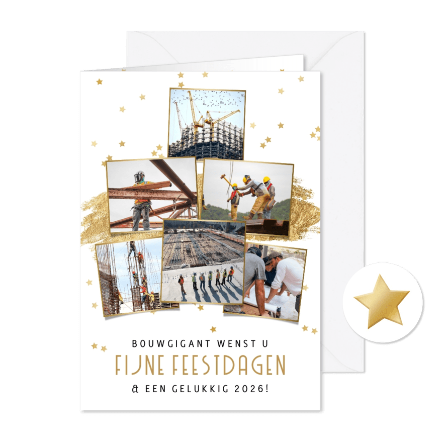 Stijlvolle zakelijke kerst collage kaart voor bouwbedrijf - Kaartimpressie