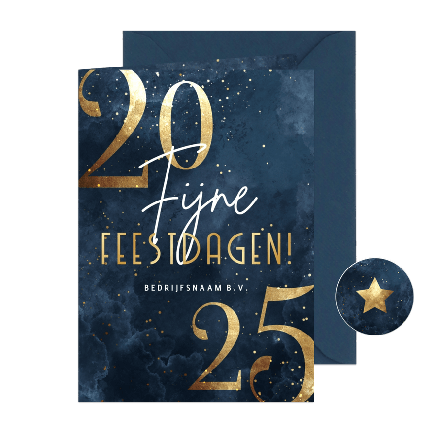 Stijlvolle zakelijke kerstkaart 2025 goudlook met sparkles - Kaartimpressie