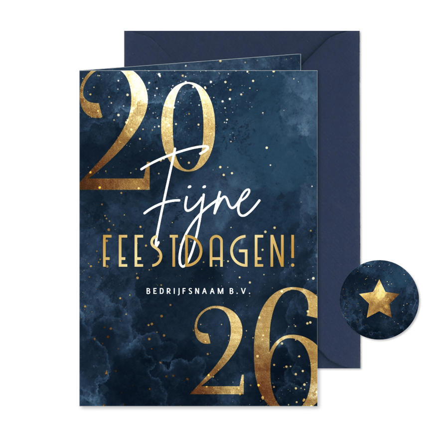 Stijlvolle zakelijke kerstkaart 2026 goudlook met sparkles - Kaartimpressie