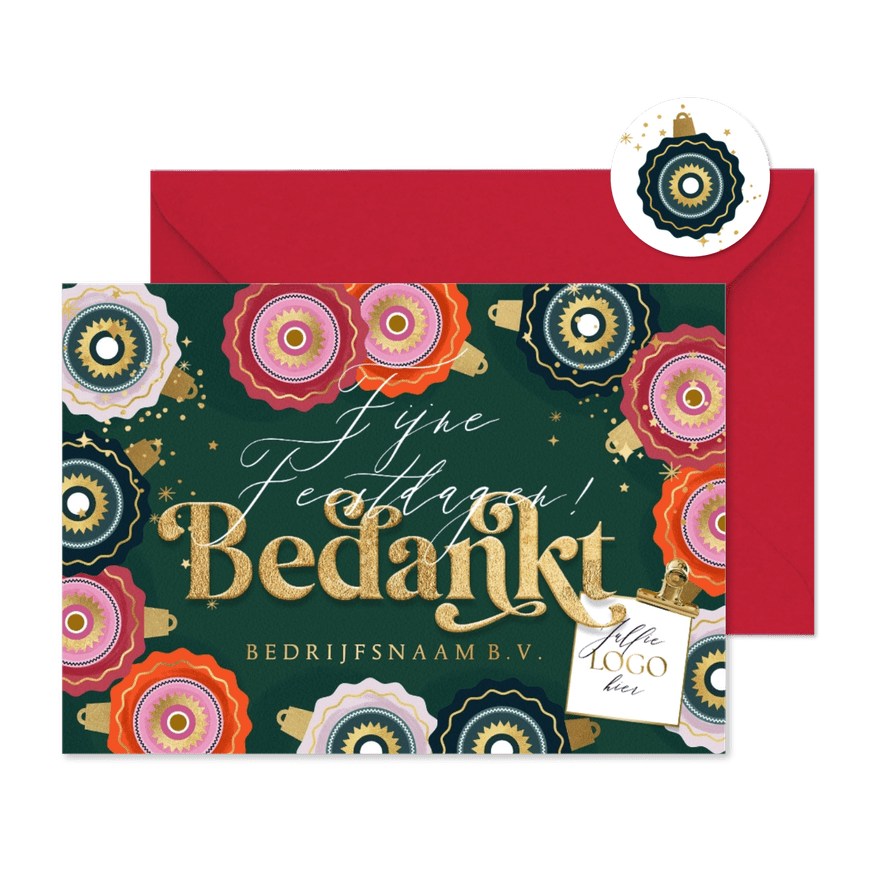 Stijlvolle zakelijke kerstkaart bedankt kerstballen sterren - Kaartimpressie