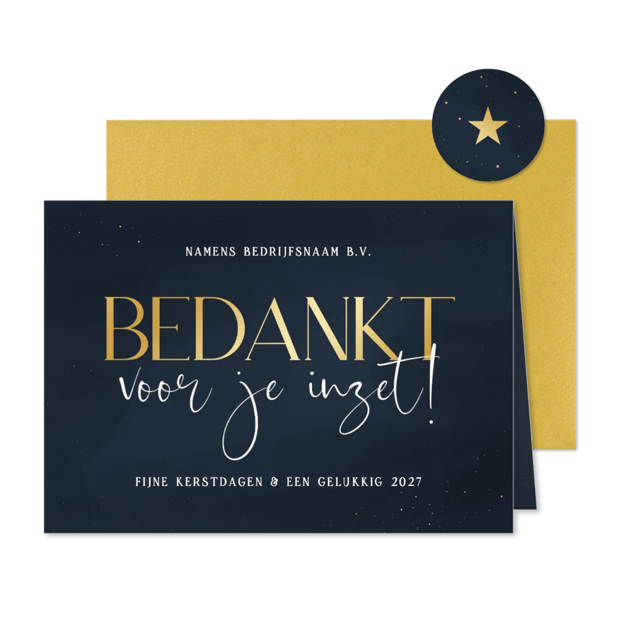 Stijlvolle zakelijke kerstkaart blauw bedankt voor je inzet - Kaartimpressie