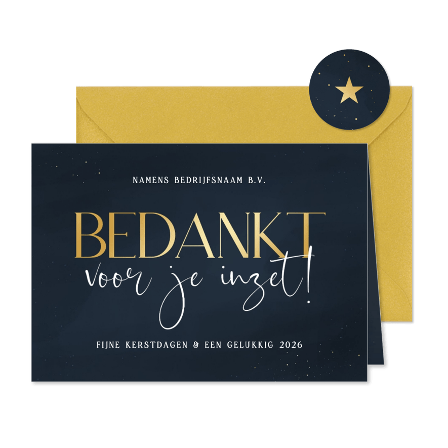 Stijlvolle zakelijke kerstkaart blauw bedankt voor je inzet - Kaartimpressie