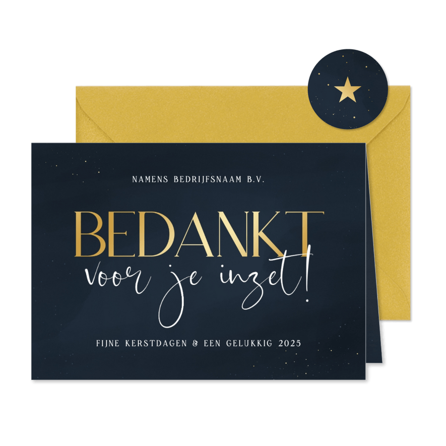 Stijlvolle zakelijke kerstkaart blauw bedankt voor je inzet - Kaartimpressie