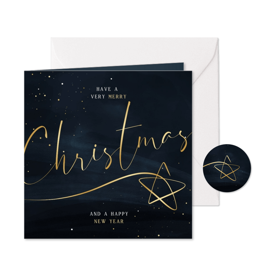 Stijlvolle zakelijke kerstkaart Christmas met gouden ster - Kaartimpressie