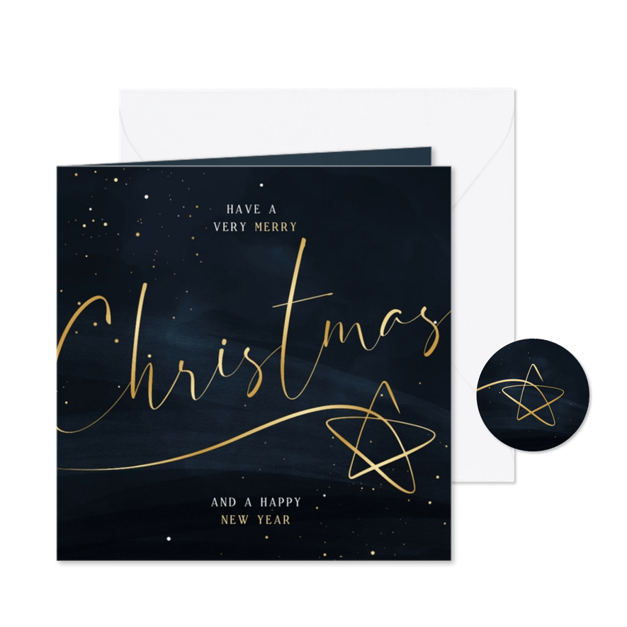 Stijlvolle zakelijke kerstkaart Christmas met gouden ster - Kaartimpressie