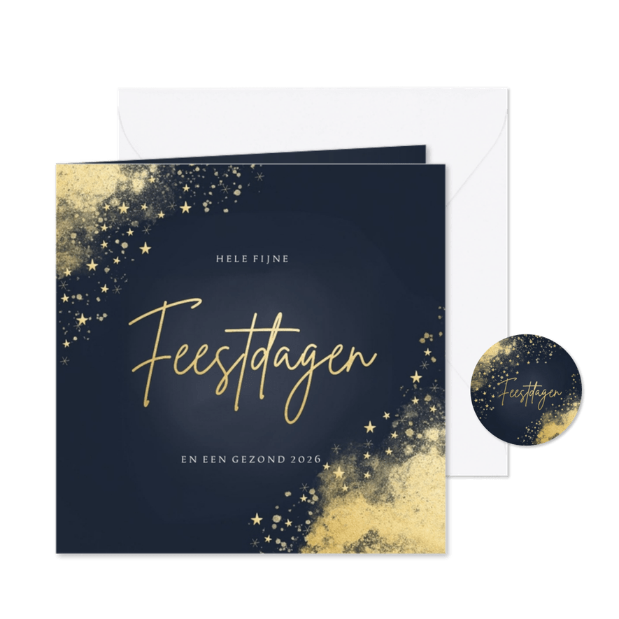 Stijlvolle zakelijke kerstkaart feestdagen gouden sterren - Kaartimpressie