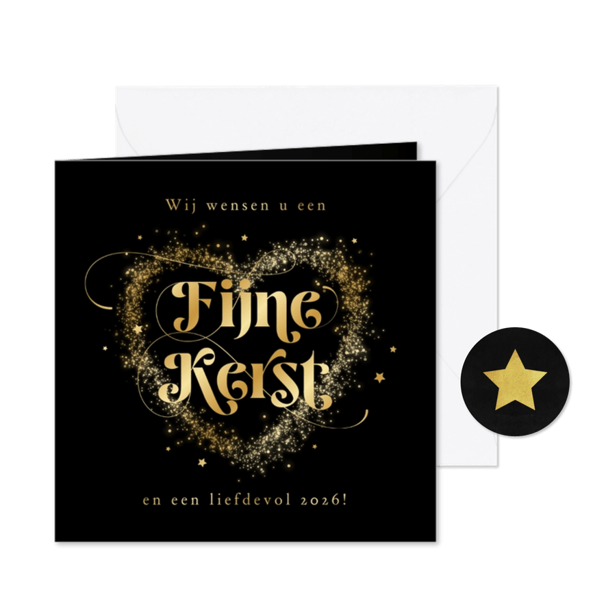 Stijlvolle zakelijke kerstkaart fijne kerst goud hart - Kaartimpressie