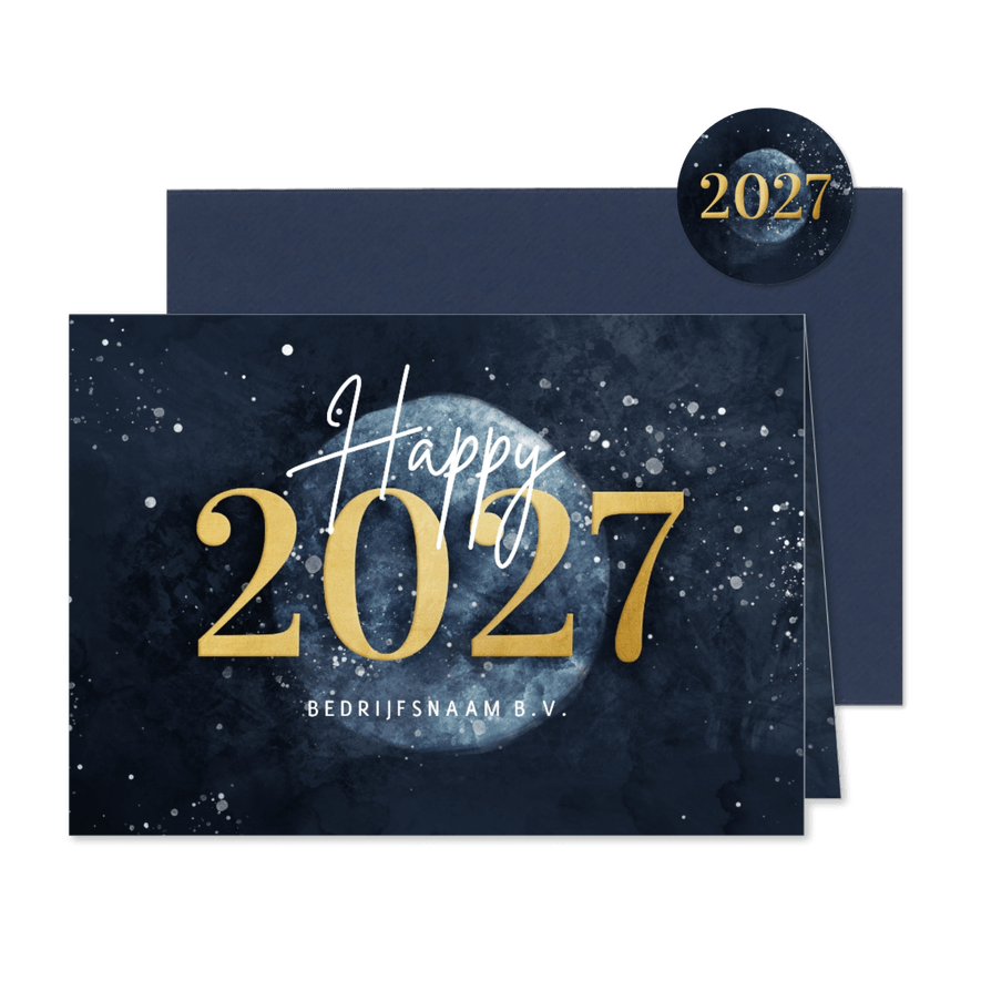 Stijlvolle zakelijke kerstkaart gouden 2027 met wereldbol - Kaartimpressie