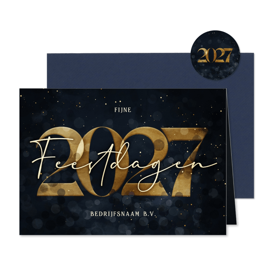Stijlvolle zakelijke kerstkaart gouden 2027 - Kaartimpressie