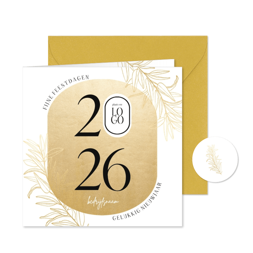 Stijlvolle zakelijke kerstkaart gouden ovaal logo en jaartal - Kaartimpressie