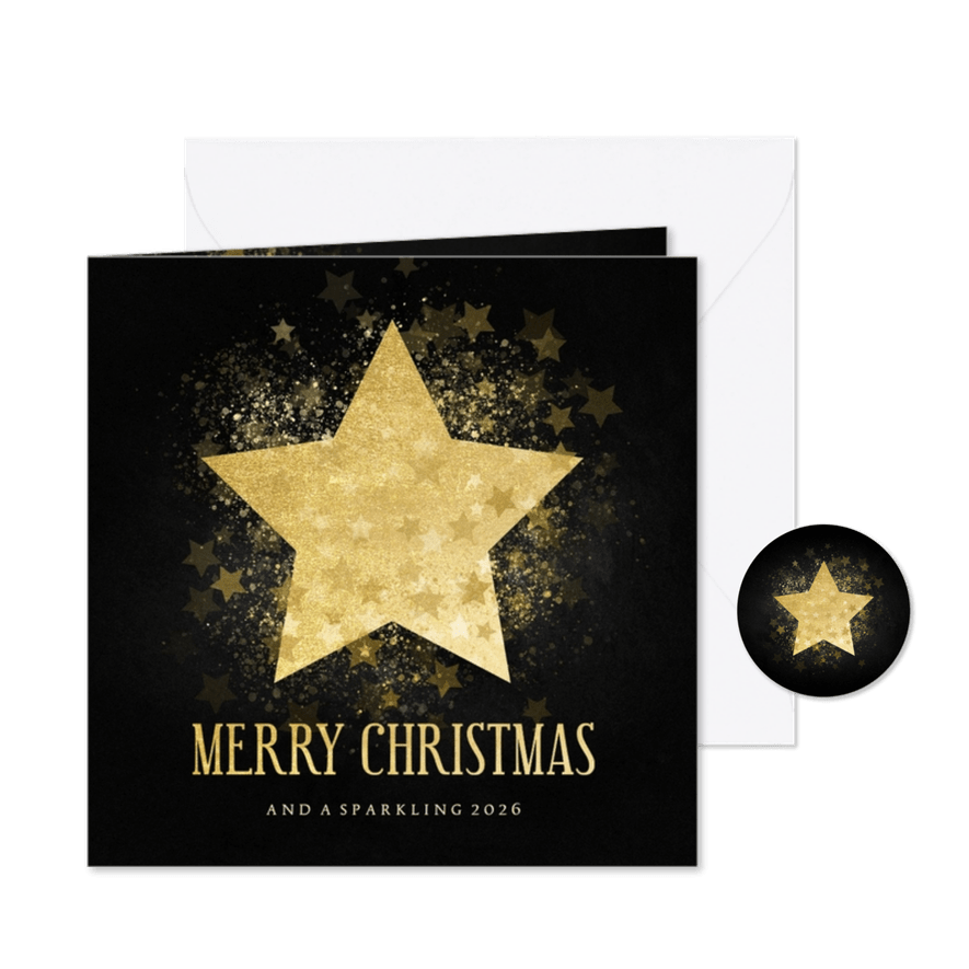 Stijlvolle zakelijke kerstkaart gouden ster Merry Christmas - Kaartimpressie