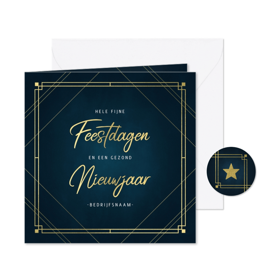 Stijlvolle zakelijke kerstkaart gouden vintage kader en typo - Kaartimpressie