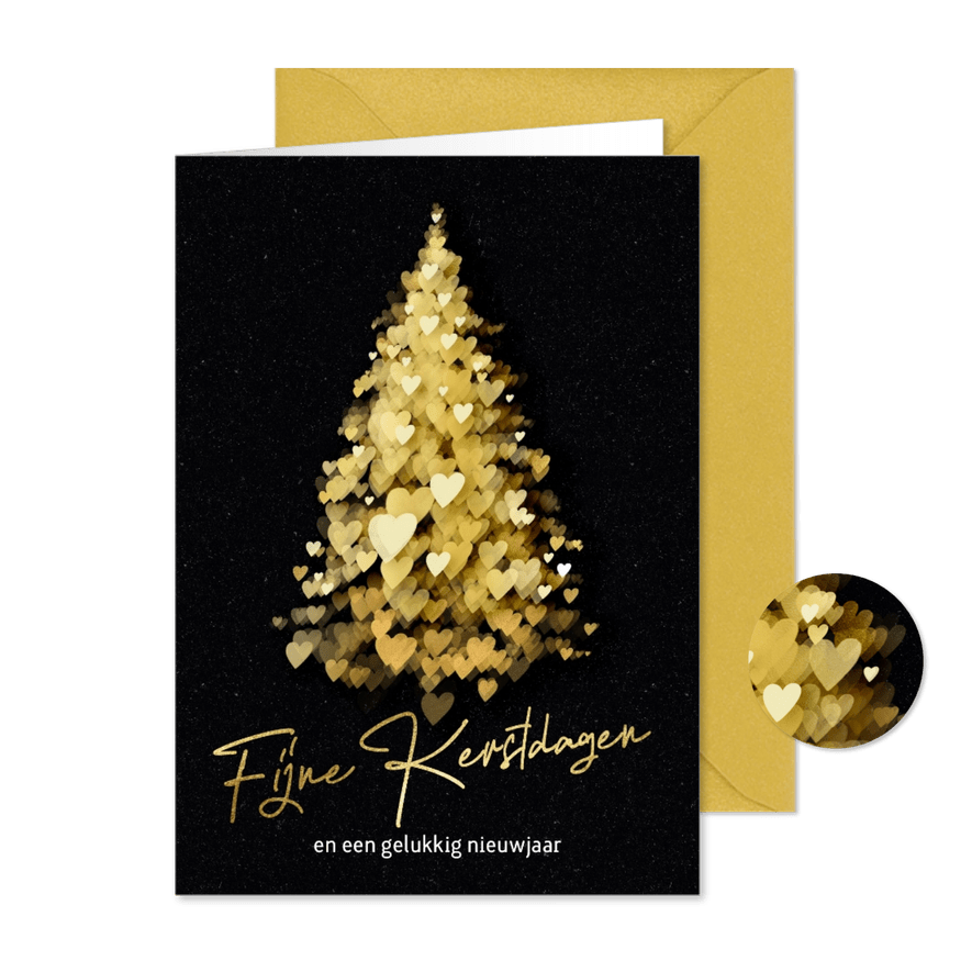 Stijlvolle zakelijke kerstkaart kerstboom gouden hartjes - Kaartimpressie