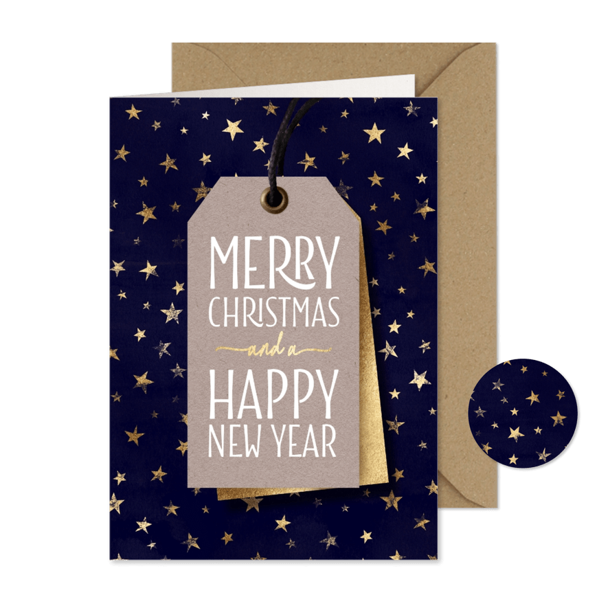 Stijlvolle zakelijke kerstkaart label blauw - Kaartimpressie