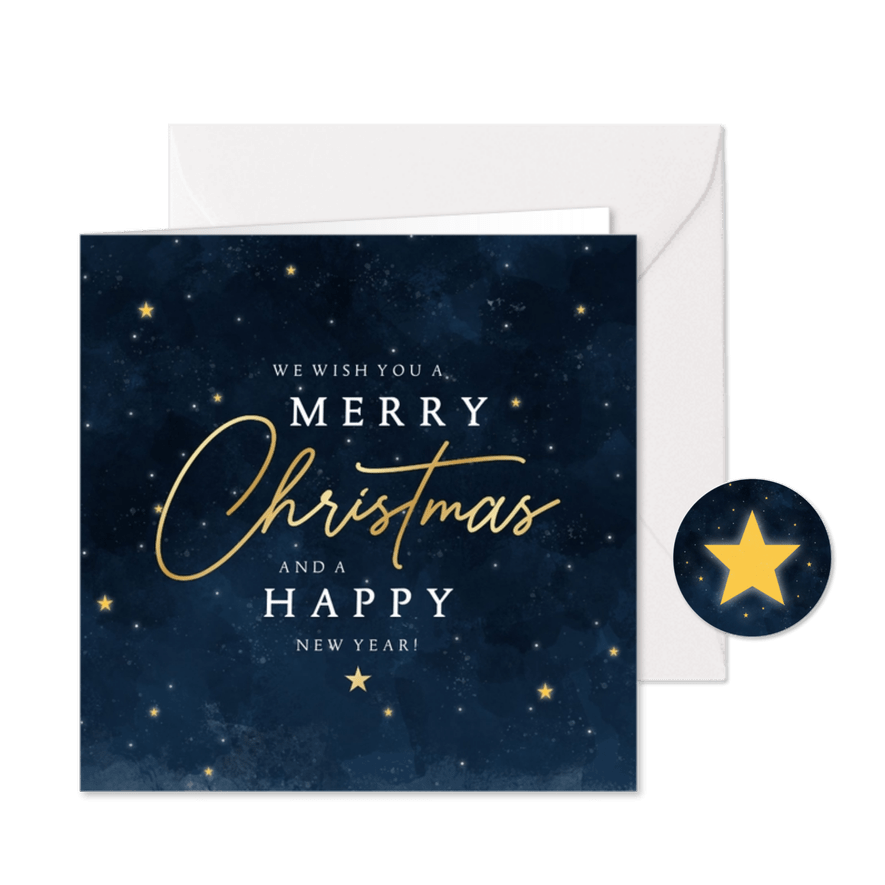 Stijlvolle zakelijke kerstkaart Merry Christmas sterren - Kaartimpressie