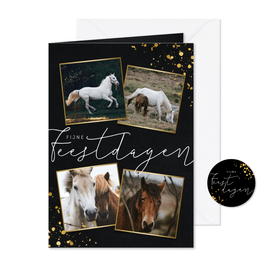 Stijlvolle zakelijke kerstkaart met fotocollage en goudlook - Kaartimpressie