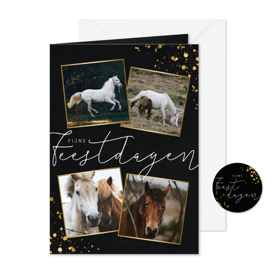 Stijlvolle zakelijke kerstkaart met fotocollage en goudlook - Kaartimpressie