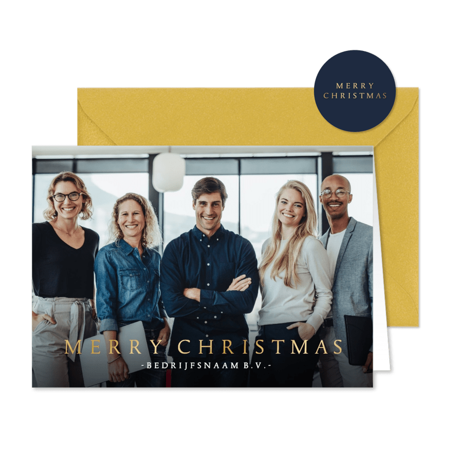 Stijlvolle zakelijke kerstkaart met grote eigen foto - Kaartimpressie
