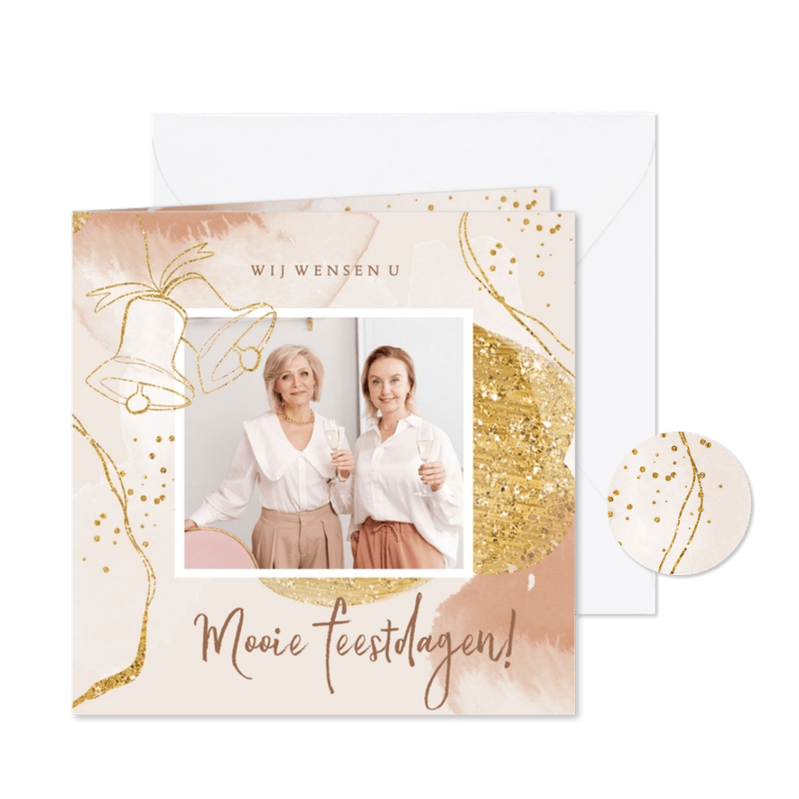 Stijlvolle zakelijke kerstkaart waterverf goud foto klokjes - Kaartimpressie