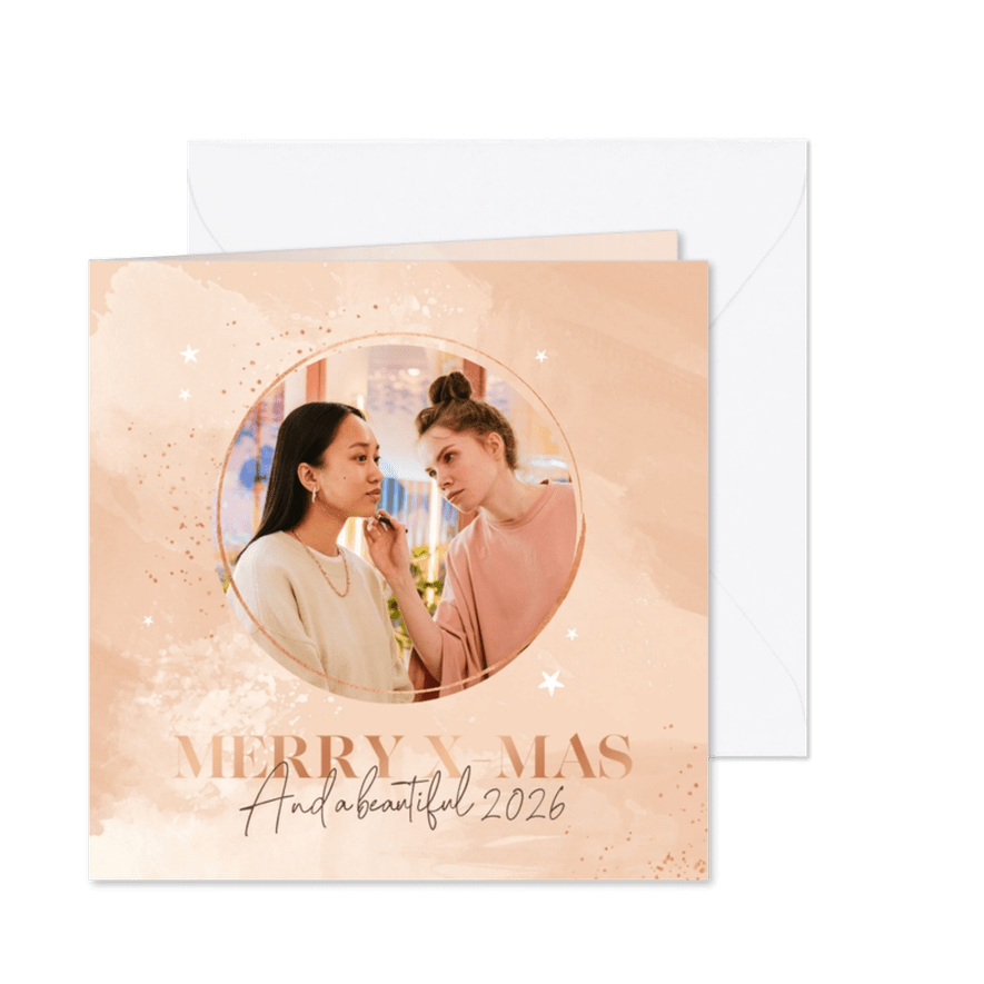 Stijlvolle zakelijke kerstkaart waterverf rose koper foto - Kaartimpressie