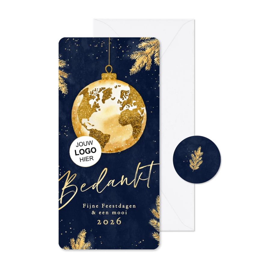 Stijlvolle zakelijke kerstkaarten langwerpig met wereldbol - Kaartimpressie