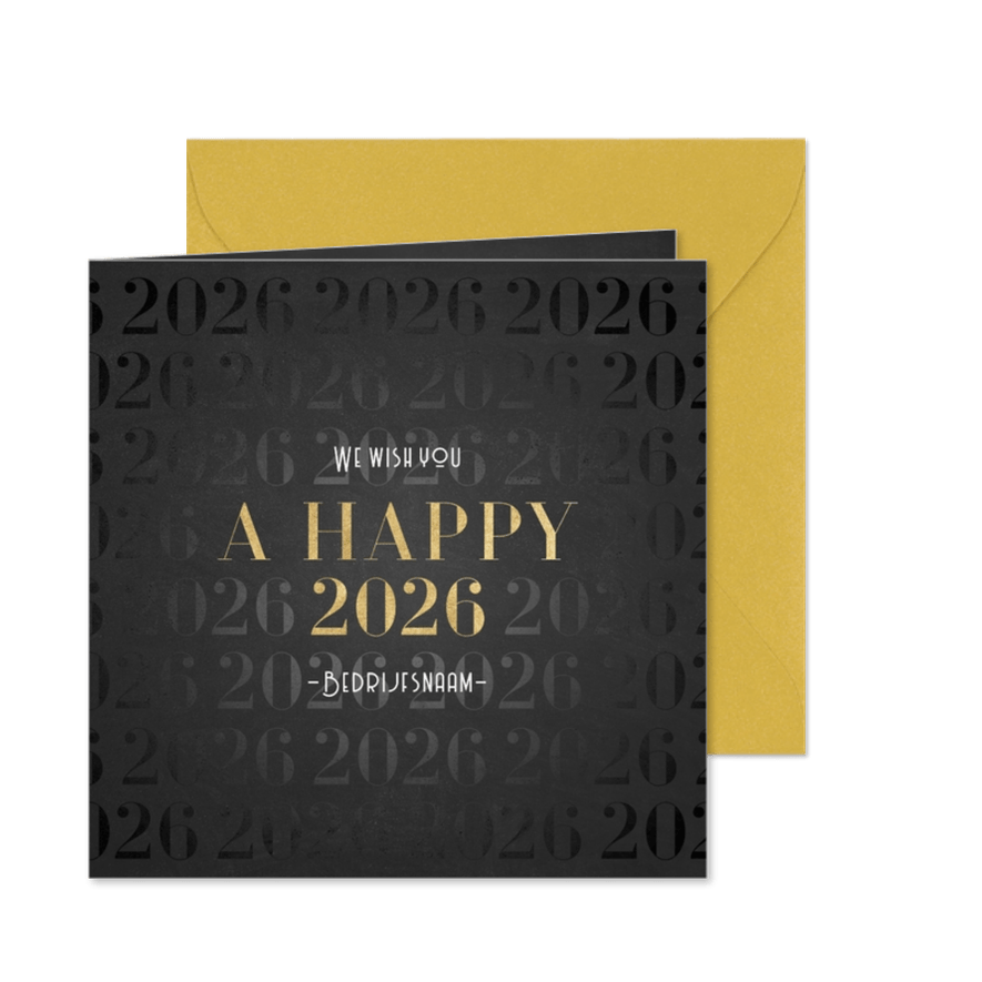 Stijlvolle zakelijke nieuwjaarskaart 2026 patroon met goud - Kaartimpressie