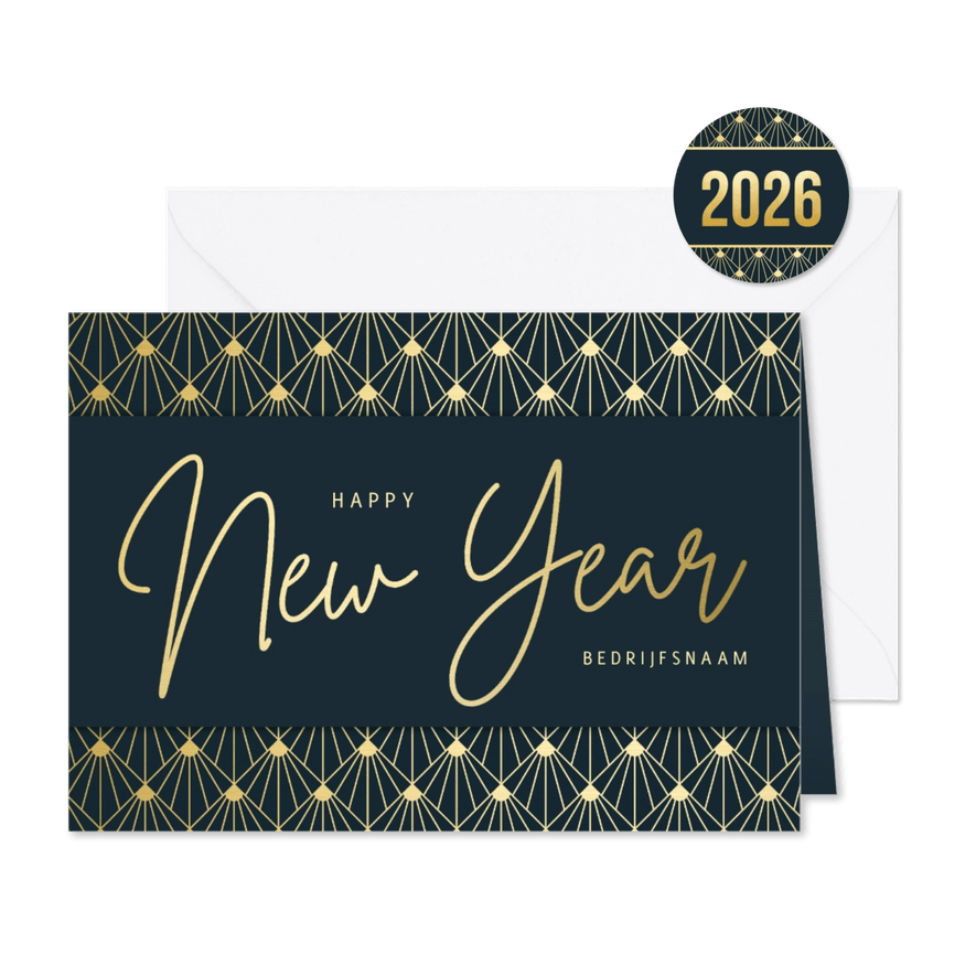 Stijlvolle zakelijke nieuwjaarskaart - Art deco stijl goud - Kaartimpressie