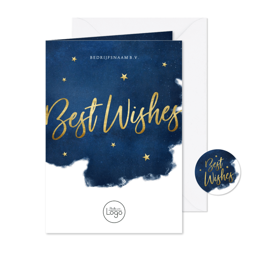 Stijlvolle zakelijke nieuwjaarskaart Best Wishes met goud - Kaartimpressie