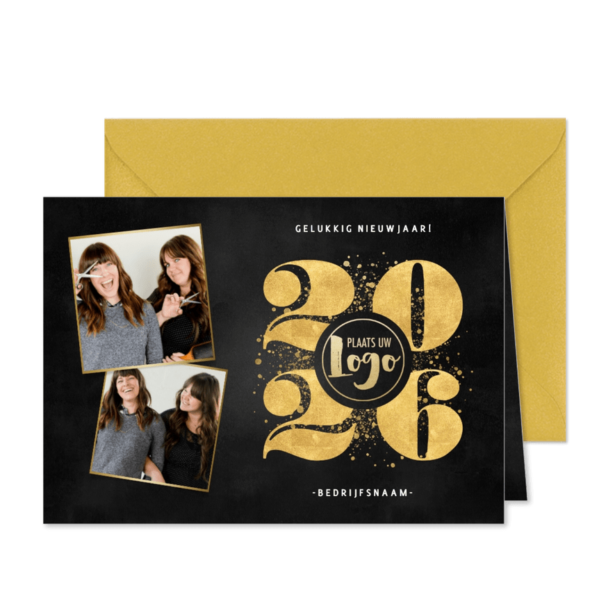 Stijlvolle zakelijke nieuwjaarskaart gouden spetters en 2026 - Kaartimpressie