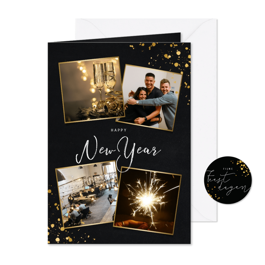 Stijlvolle zakelijke nieuwjaarskaart met fotocollage - Kaartimpressie