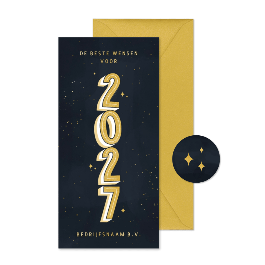 Stijlvolle zakelijke nieuwjaarskaart typografie 2027 en goud - Kaartimpressie