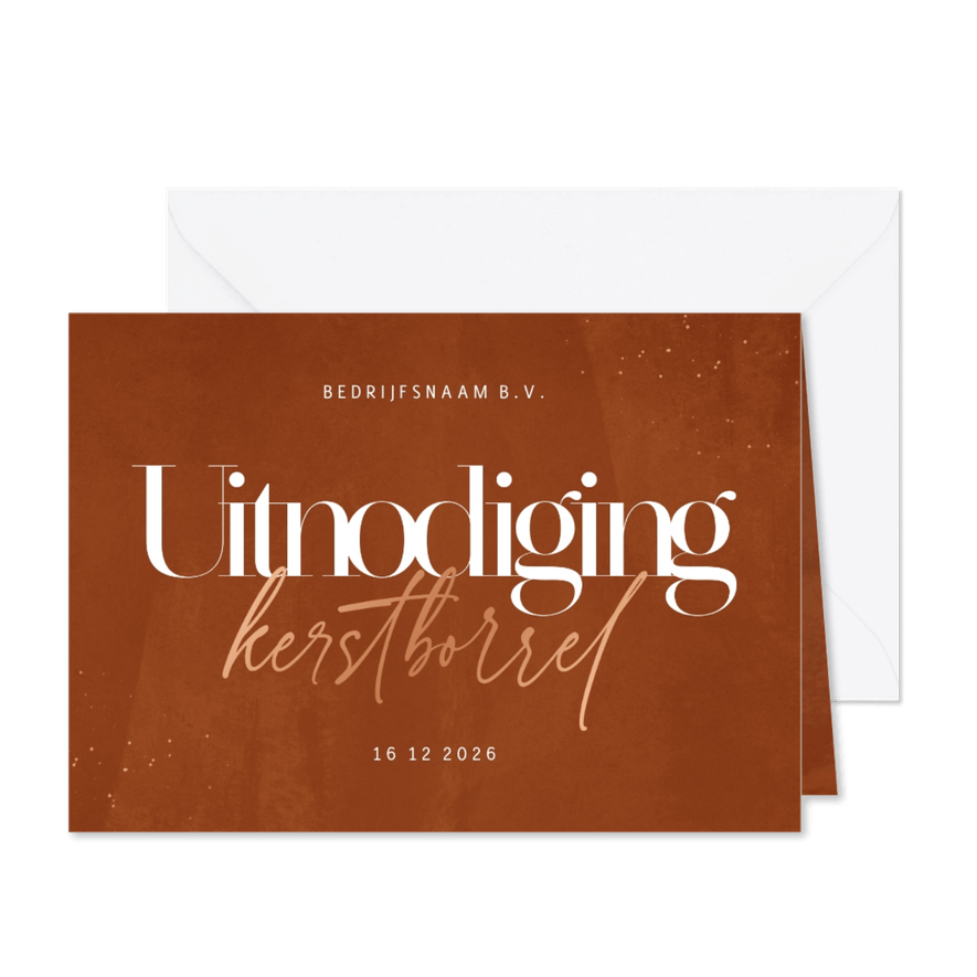 Stijlvolle zakelijke uitnodiging kerstborrel roestbruin - Kaartimpressie