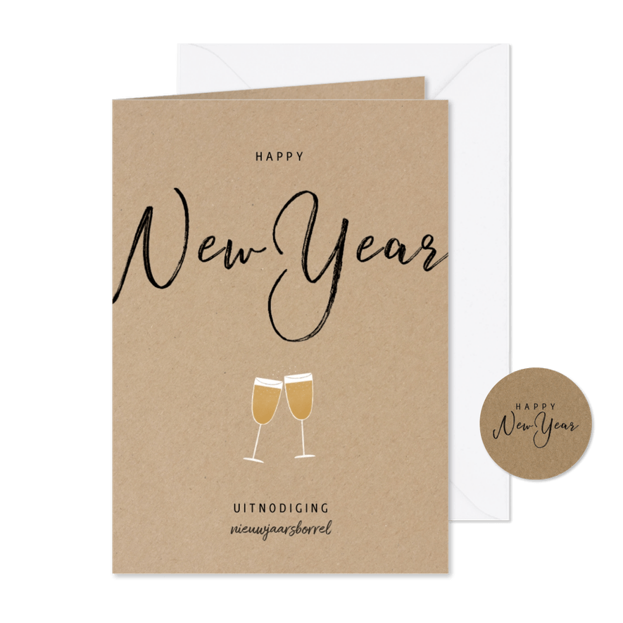 Stijlvolle zakelijke uitnodiging nieuwjaarsborrel - Kaartimpressie