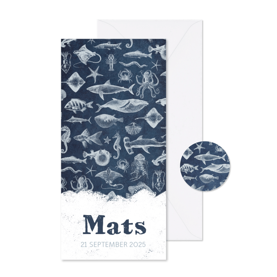 Stoer en hip geboortekaartje zeedieren illustraties - Kaartimpressie