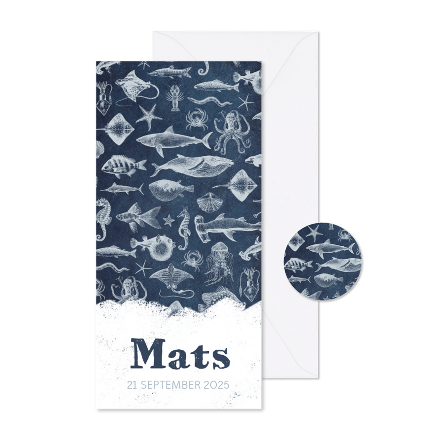 Stoer en hip geboortekaartje zeedieren illustraties - Kaartimpressie