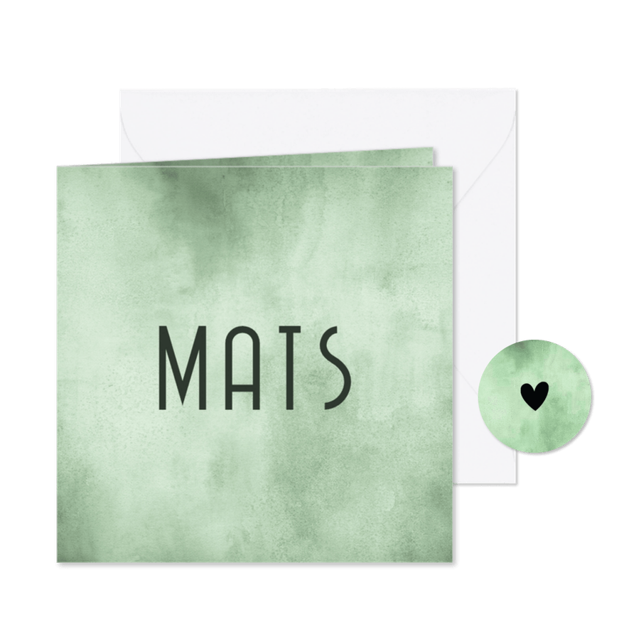 Stoer geboortekaartje mintgroene waterverf - Kaartimpressie