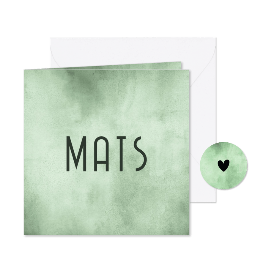 Stoer geboortekaartje mintgroene waterverf - Kaartimpressie