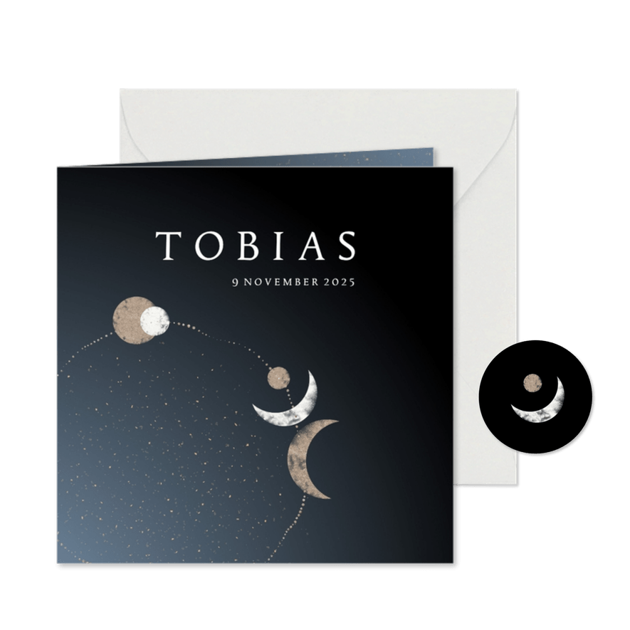 Stoer geboortekaartje stijlvolle cirkel hemellichamen - Kaartimpressie