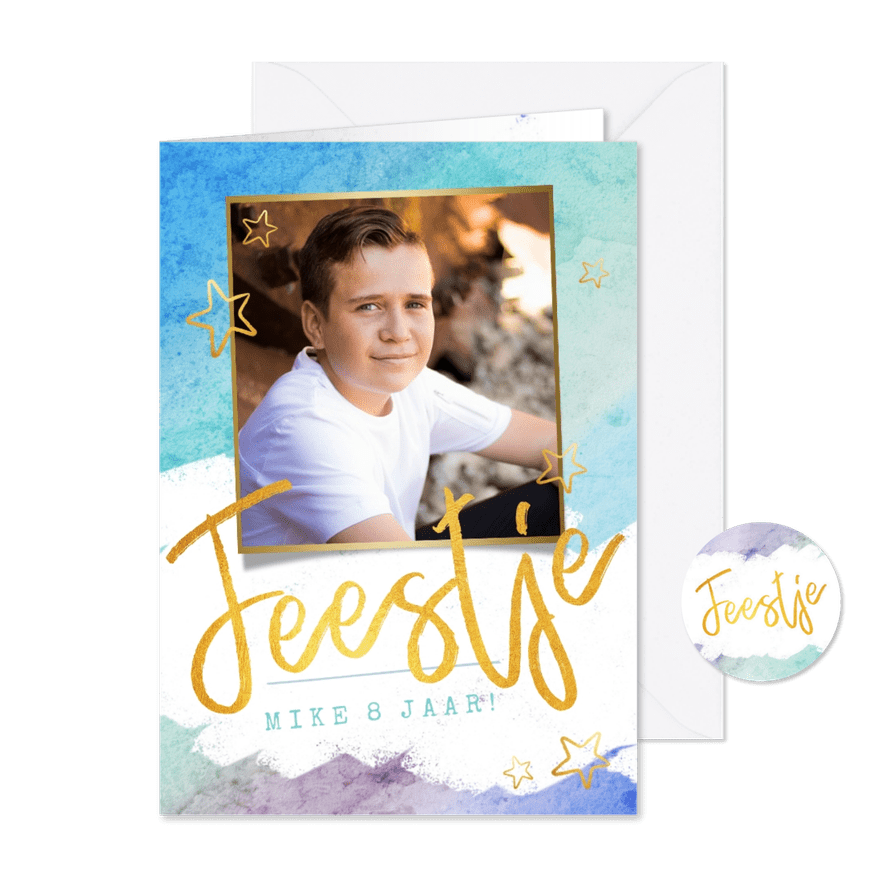 Stoere kinderfeestje uitnodiging met graffiti look en goud - Kaartimpressie