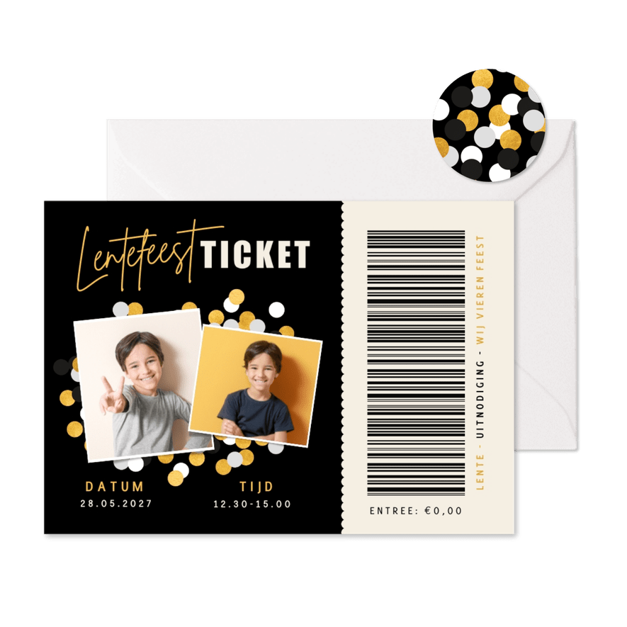 Stoere lentefeest uitnodiging ticket als entreebewijs - Kaartimpressie